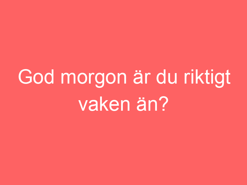 God Morgon är Du Riktigt Vaken än?