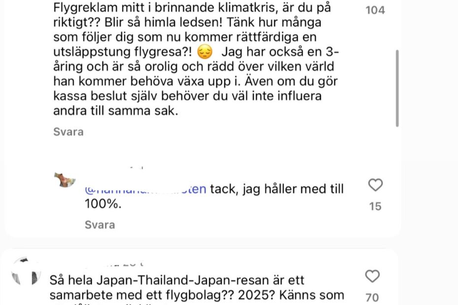 Sandra Beijers Reklaminlägg För Långflyg Upprör