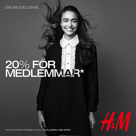 20% för medlemmar hos h&m